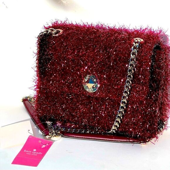 Kate Spade NWT small flap crossbody purse, cherry tinsel $339 - Picture 1 of 9